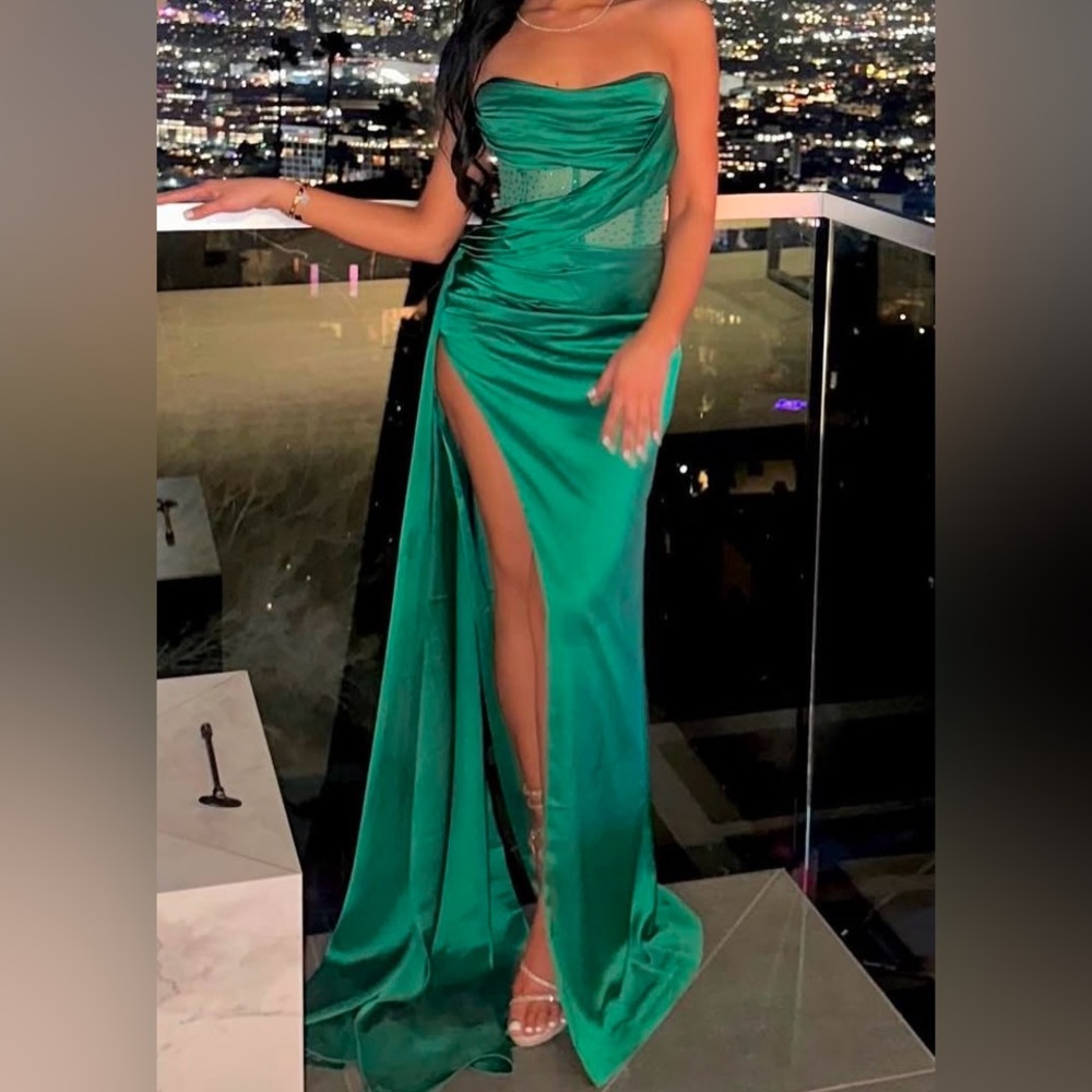 Long green gown with slit